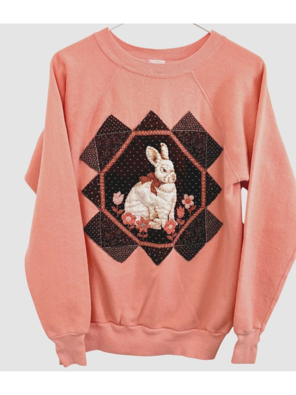 Vintage 90s Womens Pannill Coral Sweatshirt Brown Quilted Rabbit Design Size L
